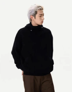 Ribbed High Collar Hoodie Knit Sweater -Modern Wear Shop 1732547857104