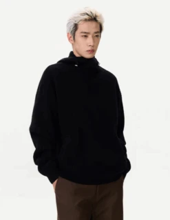 Ribbed High Collar Hoodie Knit Sweater -Modern Wear Shop 1732547857131