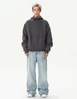 Ribbed High Collar Hoodie Knit Sweater -Modern Wear Shop 1732547857212