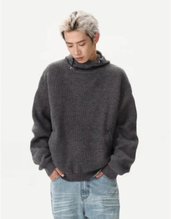 Ribbed High Collar Hoodie Knit Sweater -Modern Wear Shop 1732547857272