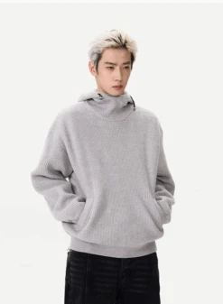 Ribbed High Collar Hoodie Knit Sweater -Modern Wear Shop 1732547857328