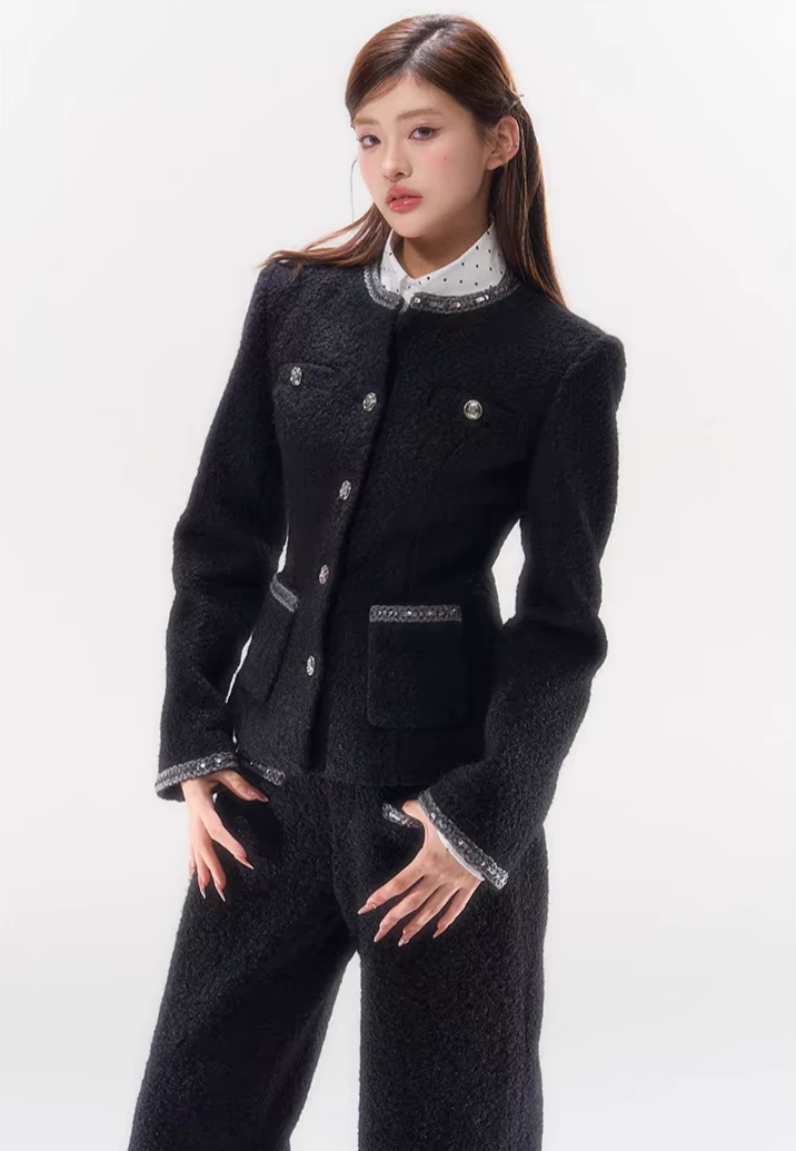 Double-Breasted Slim-Fit Tweed Jacket With Pocket Detail 3 Double-Breasted Slim-Fit Tweed Jacket With Pocket Detail - Image 3