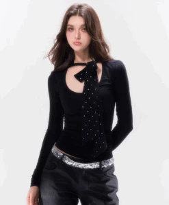 Slim Long Sleeve Top With Bow Pattern Detail 26 Slim Long Sleeve Top With Bow Pattern Detail -Modern Wear Shop 1732870664401