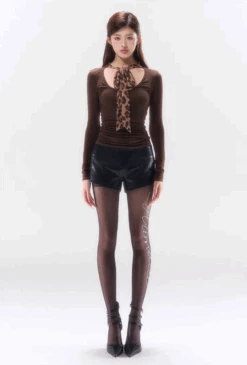 Slim Long Sleeve Top With Bow Pattern Detail 23 Slim Long Sleeve Top With Bow Pattern Detail -Modern Wear Shop 1732870664761