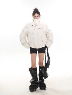 Faux Leather Puffer Jacket With Zipped Knit Turtleneck 29 Faux Leather Puffer Jacket With Zipped Knit Turtleneck -Modern Wear Shop 1733920552858