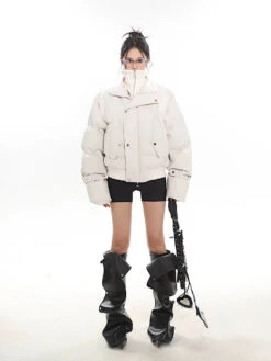 Faux Leather Puffer Jacket With Zipped Knit Turtleneck 28 Faux Leather Puffer Jacket With Zipped Knit Turtleneck -Modern Wear Shop 1733920553148