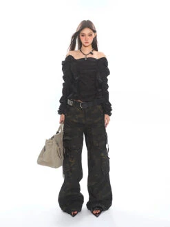 Ruffled Off-Shoulder Crinkle Texture Long Sleeve Top -Modern Wear Shop 1733b360d491bce7a6d60dd7ae3fe321