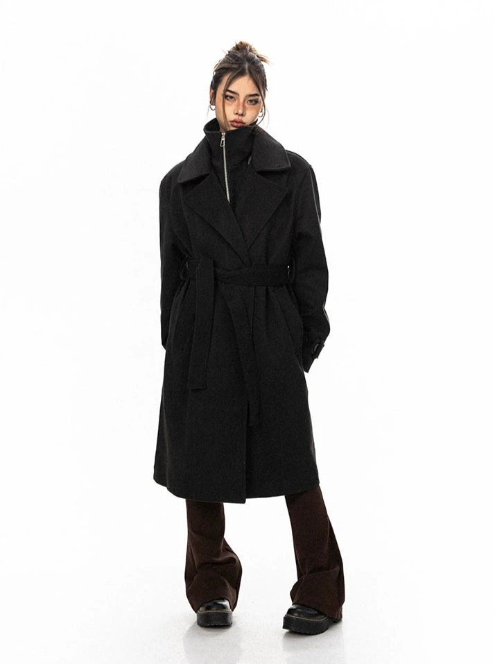 Oversized Belted Double Breasted Coat With Wide Collar 9 Oversized Belted Double Breasted Coat With Wide Collar - Image 9