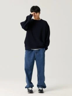 Oversized Crewneck Waffle-Weave Knit Sweater -Modern Wear Shop 1765b225cd7ba1aad210e750083acf14