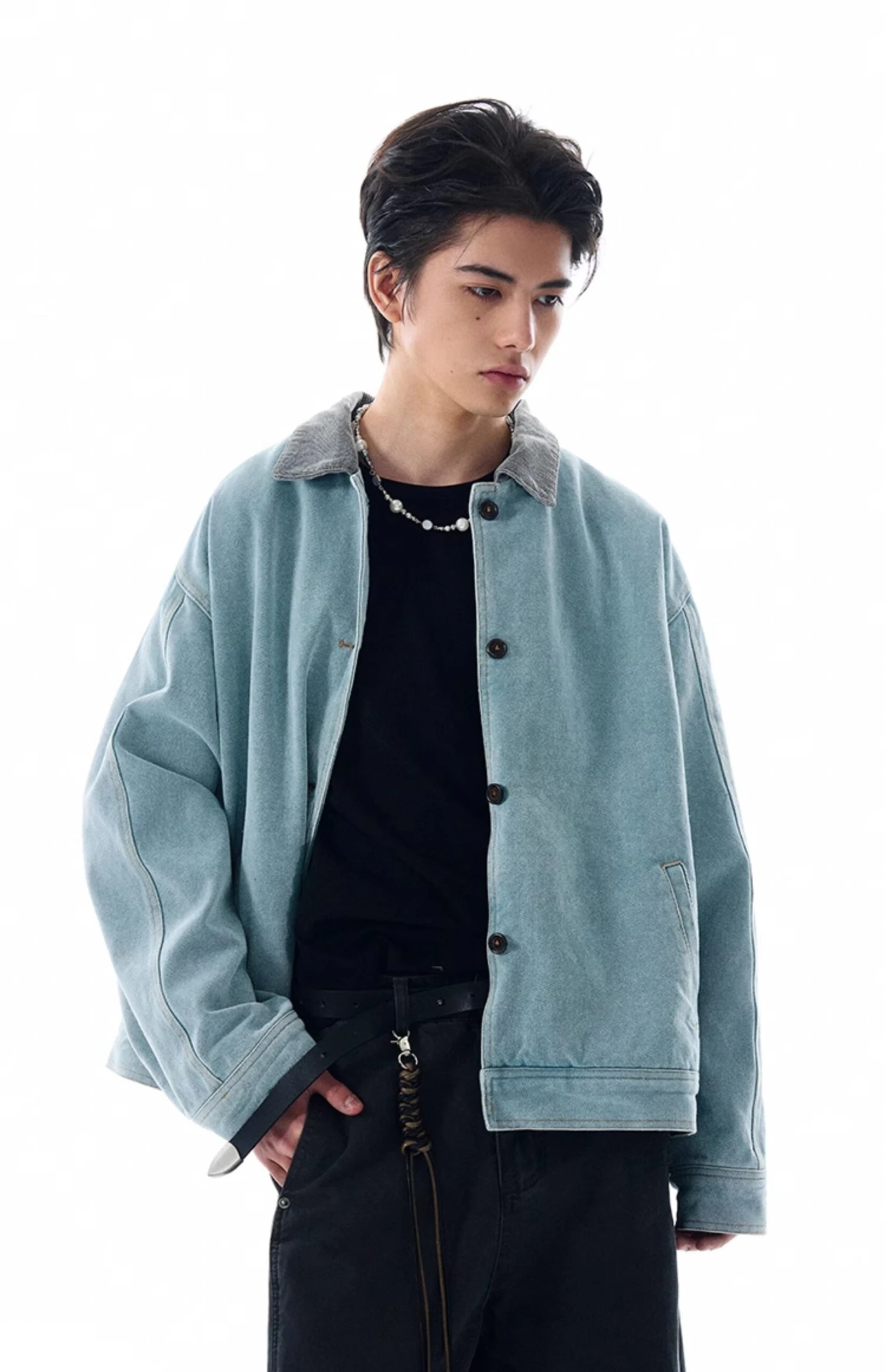 Contrast Corduroy Collar Denim Button Jacket 6 Contrast Corduroy Collar Denim Button Jacket - Image 6