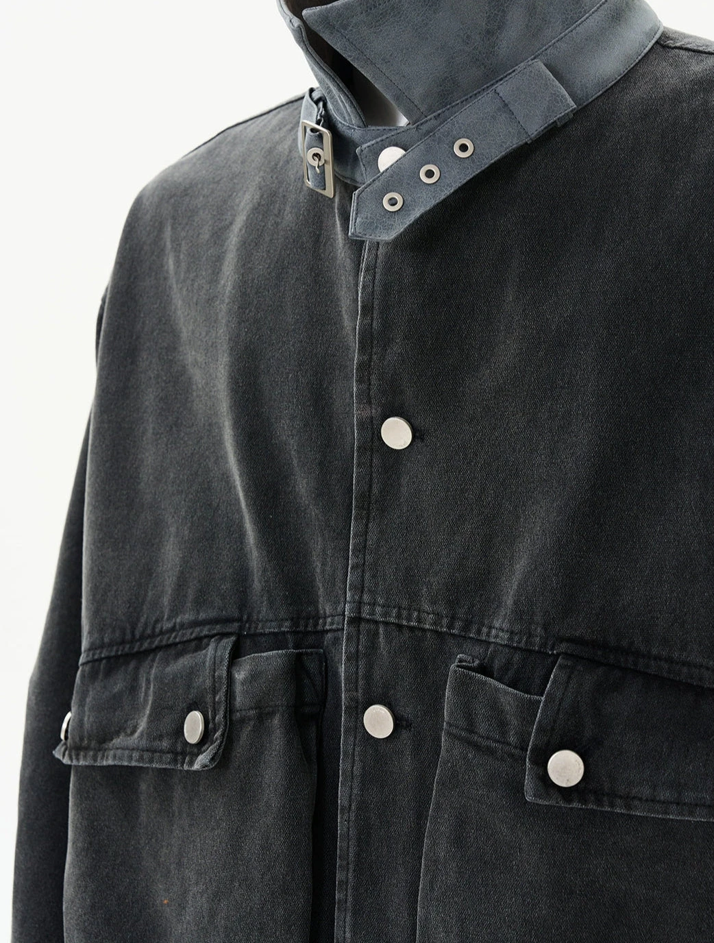 Oversized Worker Button Jacket With Contrast Collar 8 Oversized Worker Button Jacket With Contrast Collar - Image 8
