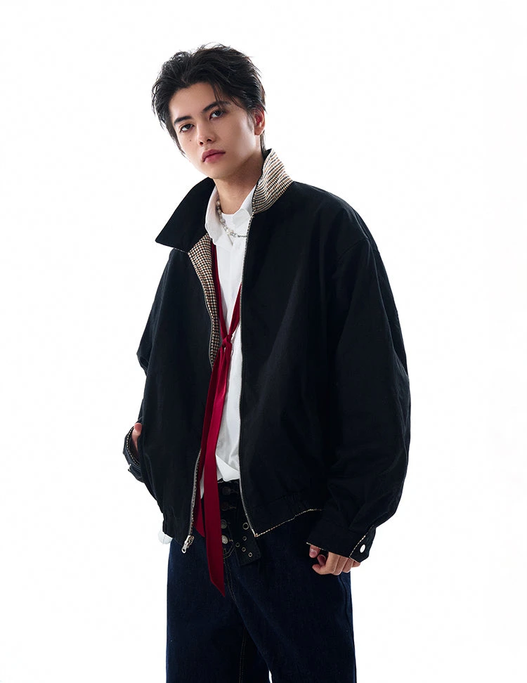 Oversized Houndstooth Reversible Zip Jacket With Elastic Trim 10 Oversized Houndstooth Reversible Zip Jacket With Elastic Trim - Image 10