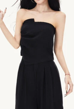 Draped Asymmetric Strapless Top And Wide Leg Pleated Pants Two-Piece Set -Modern Wear Shop 17df96f2e69c0ce14ad7ef93a15eee7e