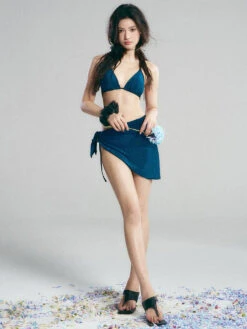 Velvet Textured Bikini Top With Side Tie Skirt Set 12 Velvet Textured Bikini Top With Side Tie Skirt Set -Modern Wear Shop 18102d7b3e005554848e5e180f21affd