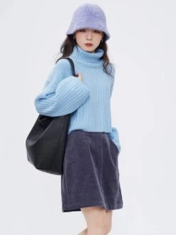 Drop Shoulder Turtleneck Ribbed Knit Top -Modern Wear Shop 1854f6212dce7ab66dbe58c20c1f5a0b