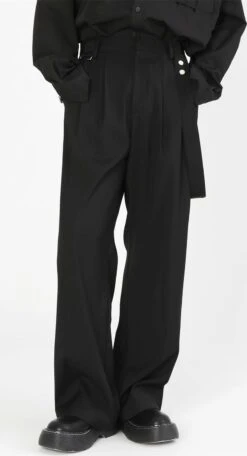 Wide Leg Pleated Pants With Strap -Modern Wear Shop 187f8fd70ba33ef98983d0149d1fe72d