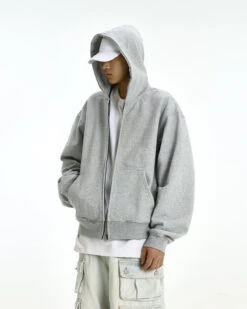 Oversized Mid-Crop Zip-Up Lightweight Hoodie With Pockets