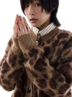 Animal Print Ribbed Trim Fuzzy Cardigan -Modern Wear Shop 18d9a761645f945c8ad699c2e550142c