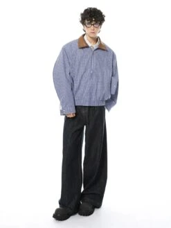 Gingham Two-Tone High-Collar Zip Bomber Jacket -Modern Wear Shop 1909cba43535a39b64837a6151d185b4