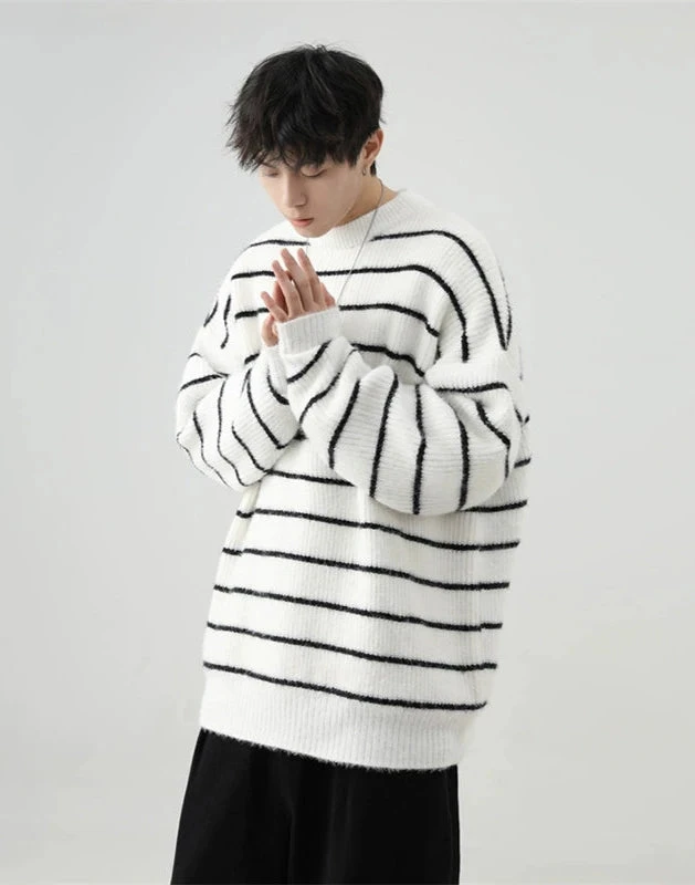 Stripe Oversized Drop Shoulder Knit Sweatshirt 7 Stripe Oversized Drop Shoulder Knit Sweatshirt - Image 7