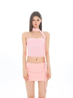 Spaghetti Strap Sweetheart Neckline Crop Top With Scarf -Modern Wear Shop 19480faeaf2ecc5f826f3f60bc18794b