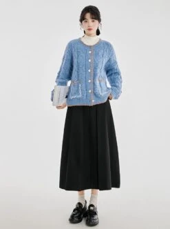 Cable Knit Contrast Trim Oversized Cardigan -Modern Wear Shop 199ddbf1e73a3c994dead645510263bf