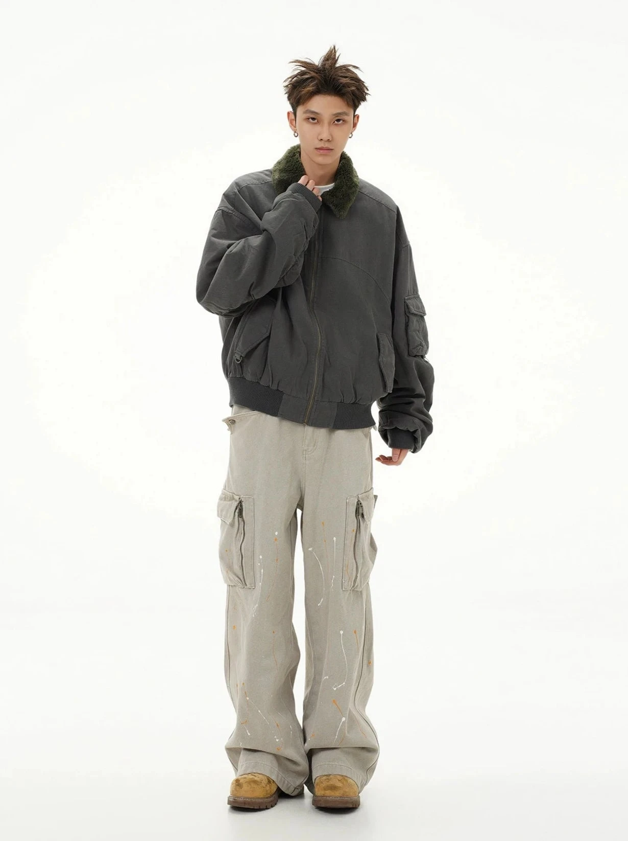 Fleece Lined Collar Zip-Up Bomber Jacket 8 Fleece Lined Collar Zip-Up Bomber Jacket - Image 8