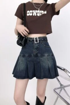 Tier Pleated Mini Denim Skirt With Belt 13 Tier Pleated Mini Denim Skirt With Belt -Modern Wear Shop 19f8f09a2b306d0fc60e8ab46e750cba