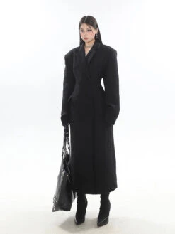 Double-Breasted Longline Bouclé Coat -Modern Wear Shop 1a236aab5f5f1761cdcc051f9bf545fd