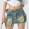 Sandblast Utility Cargo Denim Mini Skirt