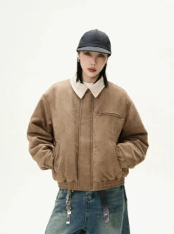 Suede Bomber Jacket With Contrast Corduroy Collar -Modern Wear Shop 1a6efbaec51df85d3b3dcacf3fbc9080