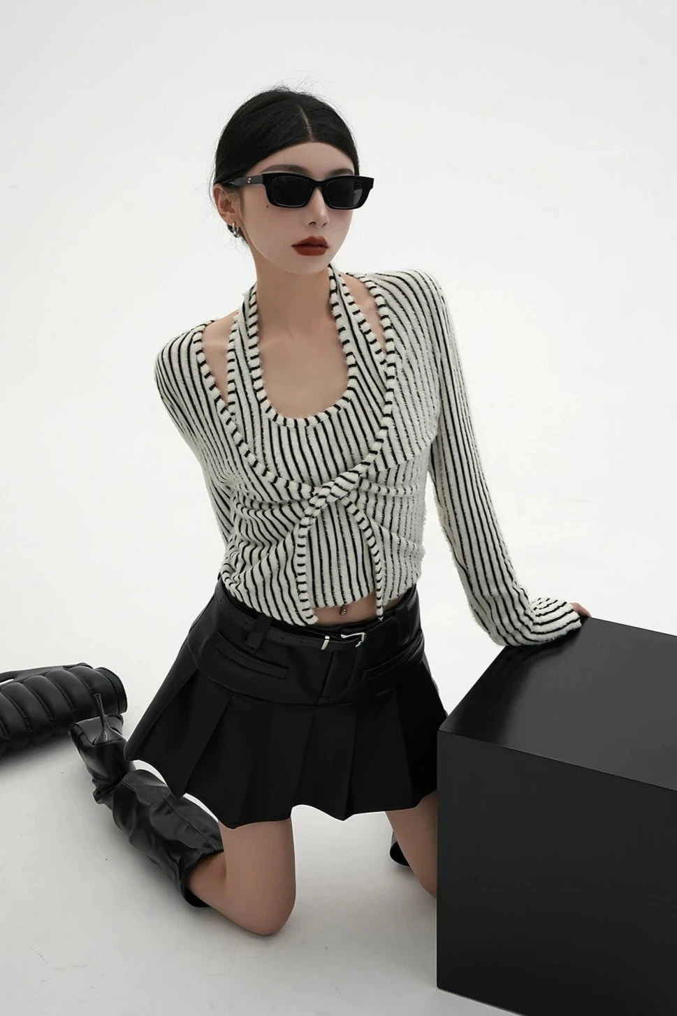Stripe Halter Neck Knot Long Sleeve Blouse 16 Stripe Halter Neck Knot Long Sleeve Blouse - Image 16