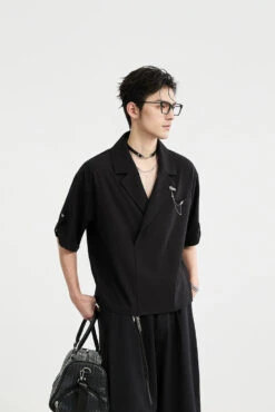 Asymmetric Lapel Short Sleeve Shirt -Modern Wear Shop 1aeeb9b8aa9116595c217b02d90f1ed3
