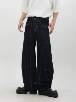 Contrast Stitch Wide-Leg Denim Jeans -Modern Wear Shop 1b0b51e5a0a50855876cd3939b2530fa