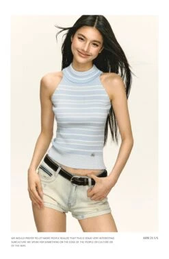 Striped Sleeveless Halter Knit Mock Neck Top -Modern Wear Shop 1b2a9a79d9d04c1330a7058a21568310