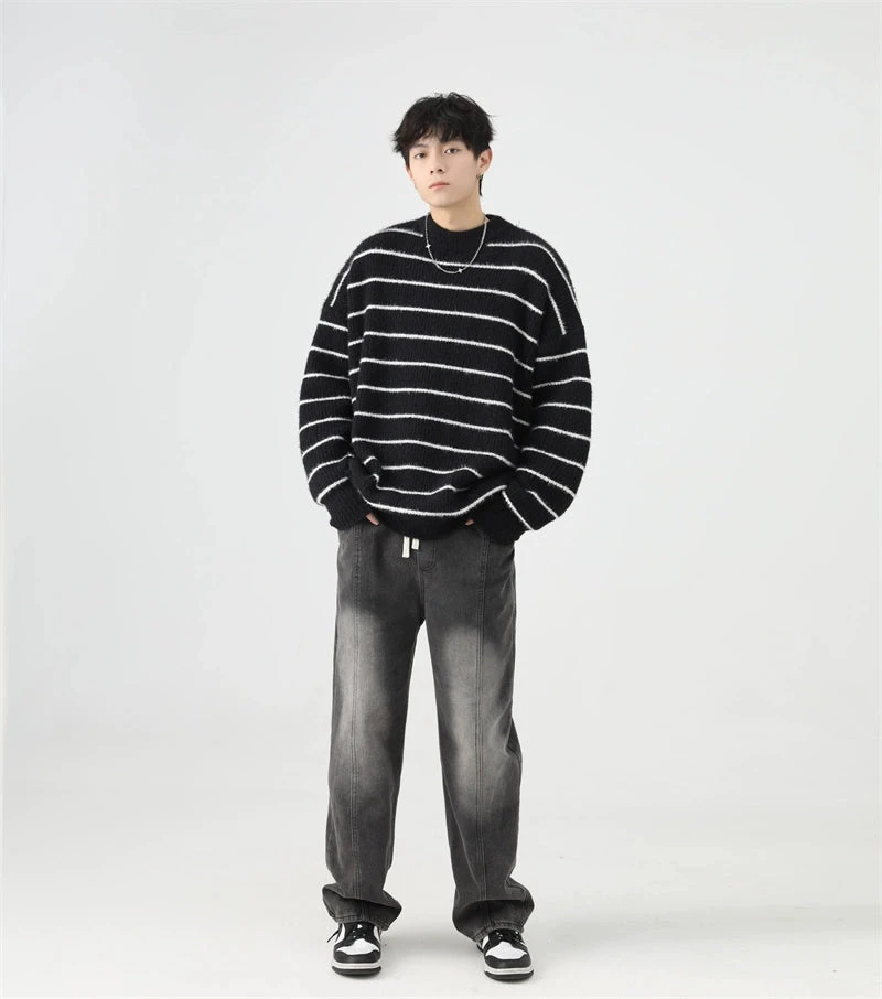 Stripe Oversized Drop Shoulder Knit Sweatshirt 18 Stripe Oversized Drop Shoulder Knit Sweatshirt - Image 18