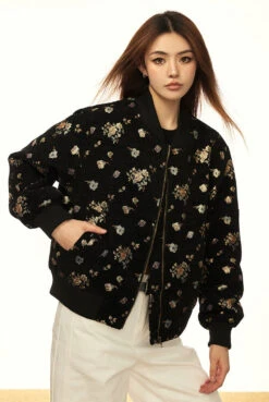 Floral Embroidered Zip Up Oversized Bomber Jacket -Modern Wear Shop 1b9a5208b6ffaf4ea3b6732688e791cc