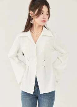 Ribbed Button-Up Collared Knit Shirt