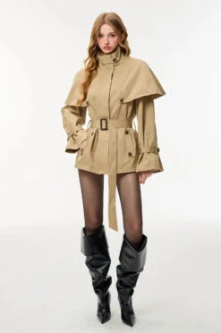 Oversized Stand Collar Trench Coat With Cape And Belt -Modern Wear Shop 1c269bfd76ea7cc1c858146a7586943f