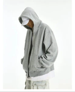 Oversized Mid-Crop Zip-Up Lightweight Hoodie With Pockets -Modern Wear Shop 1c3dfed8b0cef85c540842d04bbb0537