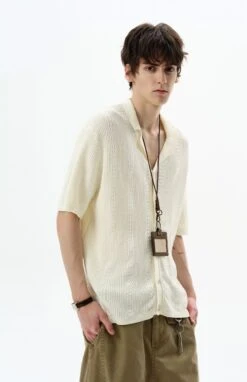 Textured Cable Knit Button-Up Shirt With Spread Collar -Modern Wear Shop 1c673d0e7f71df1e42fb44de837bc410