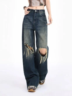 Distressed Wide-Leg Denim Jeans With Raw Hems -Modern Wear Shop 1c6b82b887b2a7e052c67808ded54ba4