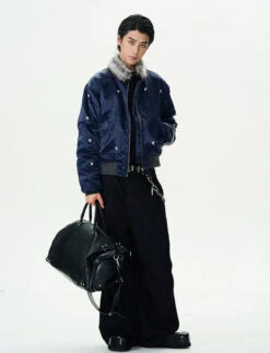 Faux Fur-Collar Bomber Jacket With Studs Detail 16 Faux Fur-Collar Bomber Jacket With Studs Detail -Modern Wear Shop 1c9bb7b04d6d8e93175f9c60b303696f