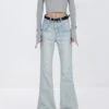 Skinny Flared Denim Jeans With Waist Stitch Detail