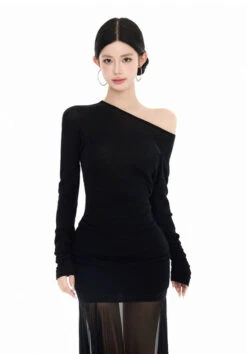 Long Sleeve Off Shoulder Top And Sheer Maxi Skirt Two-Piece Set -Modern Wear Shop 1ca6c96c5383c71ddc43c6d5d29907bd