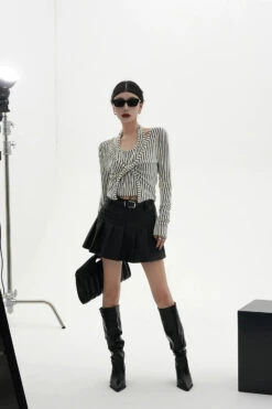 Stripe Halter Neck Knot Long Sleeve Blouse 30 Stripe Halter Neck Knot Long Sleeve Blouse -Modern Wear Shop 1d0d114d70db64345835d8689f7e8dd2