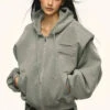 Structured Drop Shoulder Oversized Zip Hoodie Jacket
