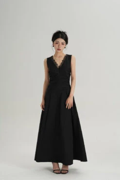 Sleeveless V-Neck Maxi Dress With Lace Back And Ruched Waist -Modern Wear Shop 1d468ff89dc119389e153b43db1d72f8