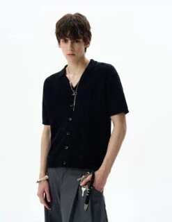 Textured Cable Knit Button-Up Shirt With Spread Collar -Modern Wear Shop 1d62c551df53f503df042297fe5c3a5b