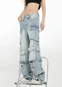 Patchwork Denim Cargo Pants With Strap Details -Modern Wear Shop 1daba3f5da06700830b50d79c45c7abf